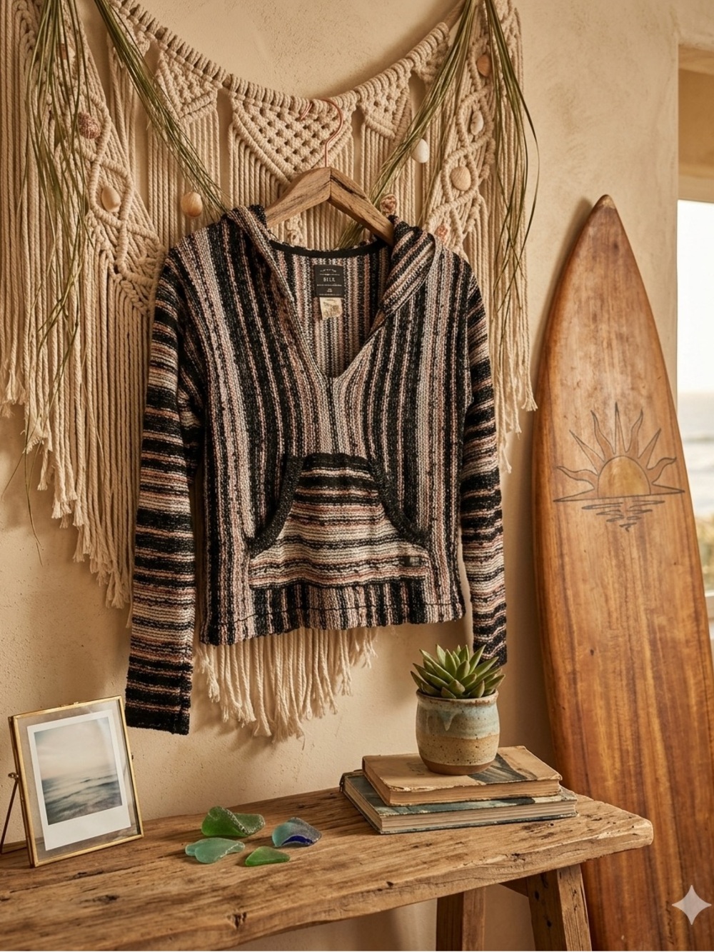Billabong Striped Hooded Knit Sweater - Black, Cream, Brown